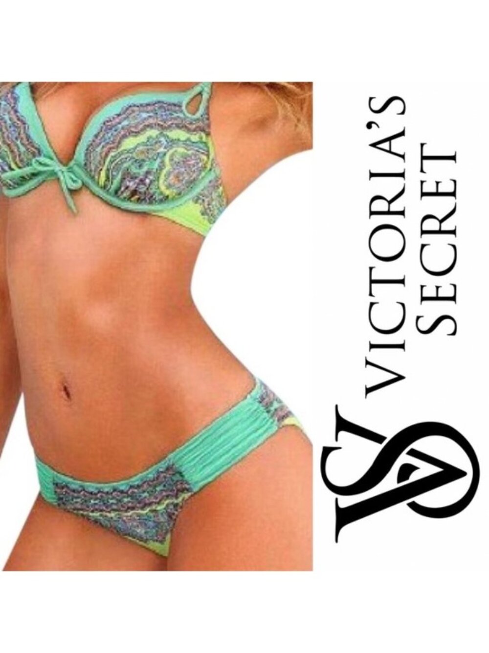 Victoria's Secret | Teal, Yellow Marrakesh Knockout Bikini Bottoms | Size Small